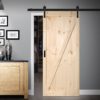 Close up of closed wooden door in the empty room with copy space