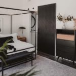 Sherwood Extra Tall Arrow Design InvisiGlide Barn Door Kit Black-Brown Bathroom Barn Door